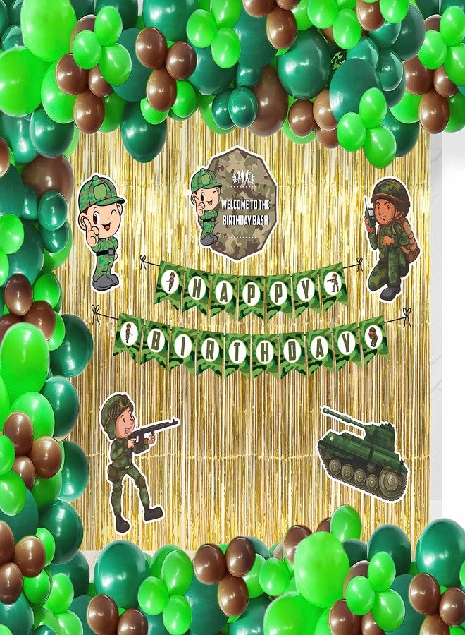 Untumble Camouflage Birthday Decoration Kit | Army Theme With Golden Foil Curtain, Happy Birthday Banner, Posters & Balloons | Military Decorations | Pack of 108 - Image 1